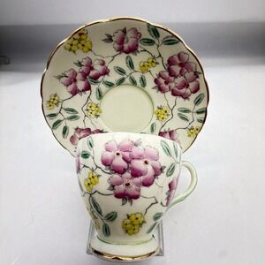 Springdale VTG Foley Bone China Tea Cup & Saucer Set V4600 Pink Yellow Floral Go